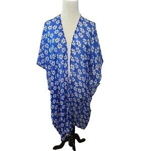 Raj blue kimono One Size‎ daisy beach cover up open front lightweight New